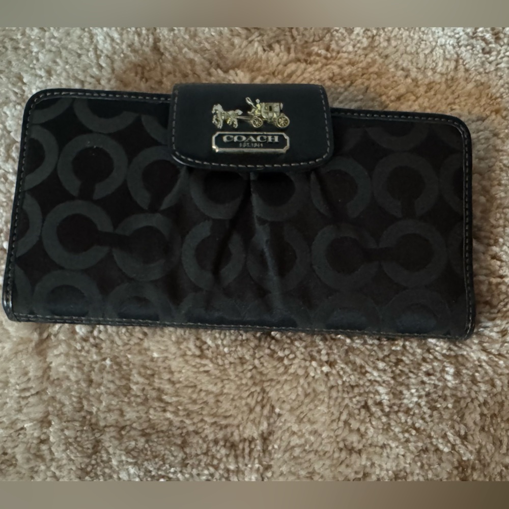 Coach Black Wallet with Embossed Pattern